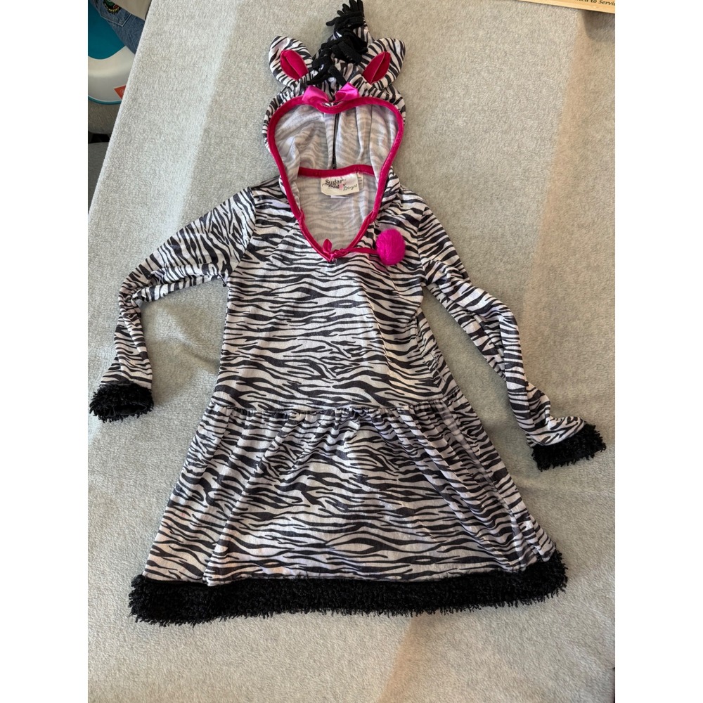 Sugar Sugar by Dreamgirl Zebra Print Hooded Dress Costume Girls Small Pink Trim